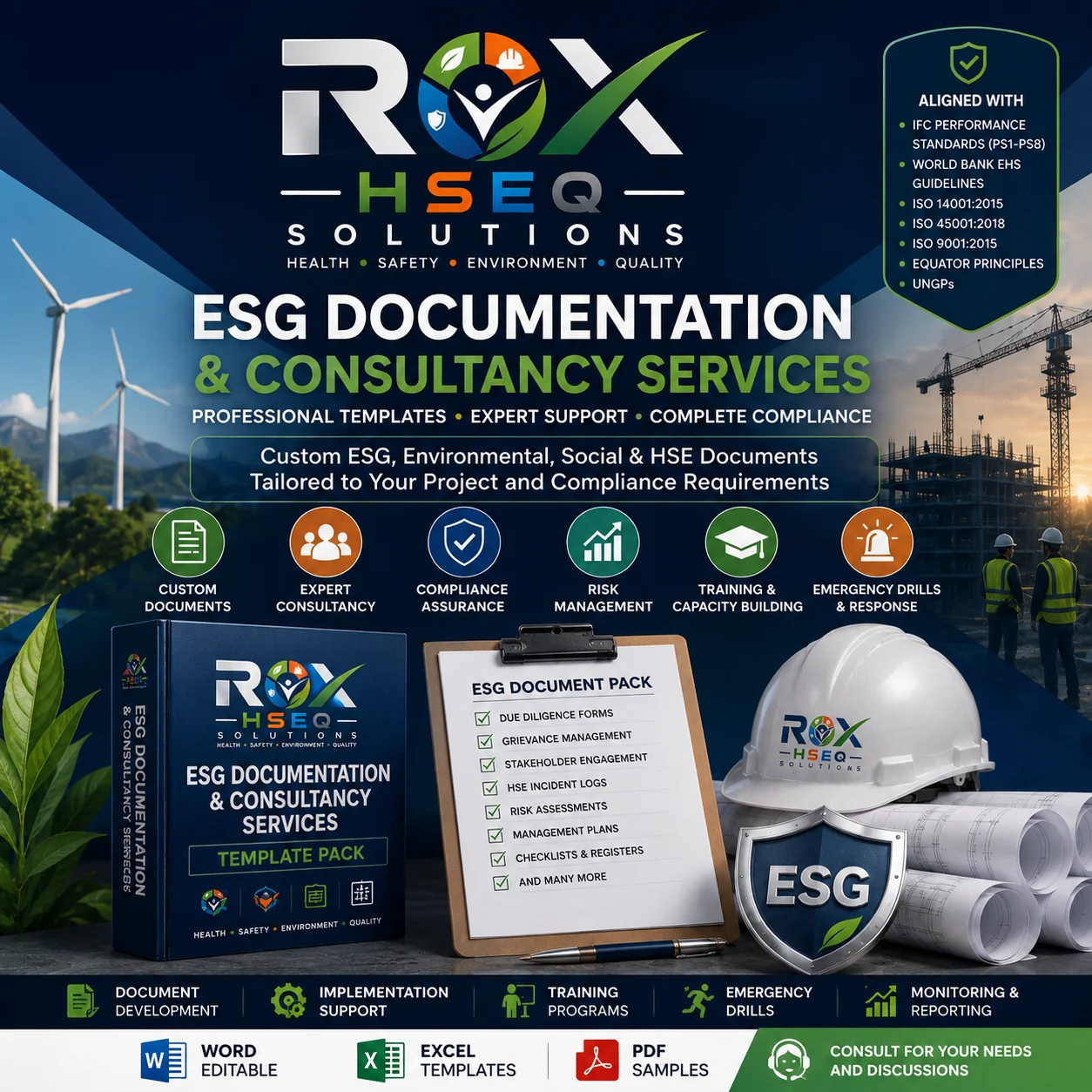 Rox HSEQ Solutions ESG documentation and consultancy services including due diligence, risk management, training and emergency drills